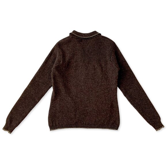 Vintage 90s Ivy Wool Zip Up Cardigan Sweater Brown Cottagecore Coastal Grandma - Picture 3 of 11